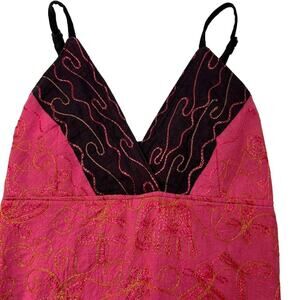 Beautiful UNIQUE Embroidered Boho Cami Babydoll Top/Tank Pink/Orange/Black S/M